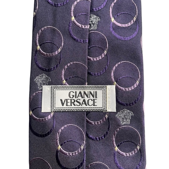 GIANNI VERSACE 90s Vintage Metallic Silk Medusa Pattern Tie Made in Italy - Picture 4 of 7